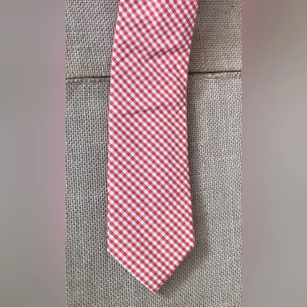 Tallia Orange White Gingham Necktie Tie Hipster Preppy Whimsical Goblin Core